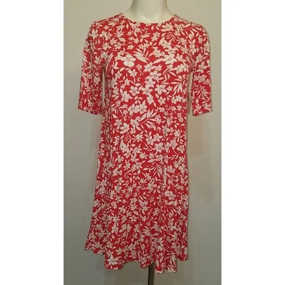 NWT Old Navy Floral Dress Size XS Short Salmon/Red + Ivory - Picture 1 of 8